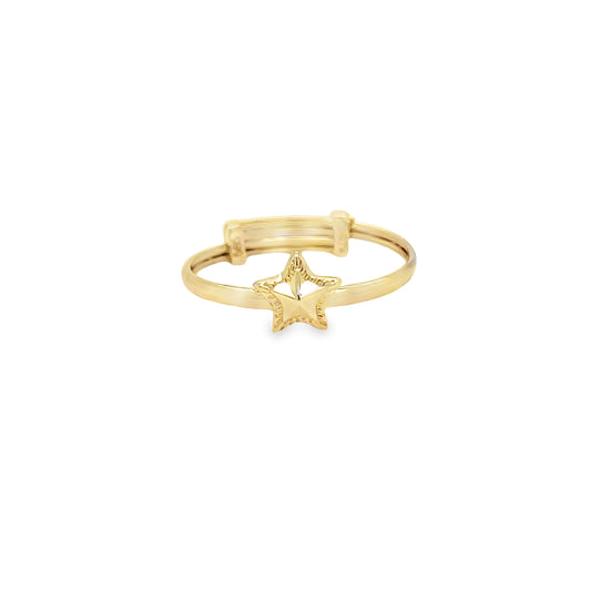 Front view of 14k Yellow Gold Children Adjustable Gold Star Ring