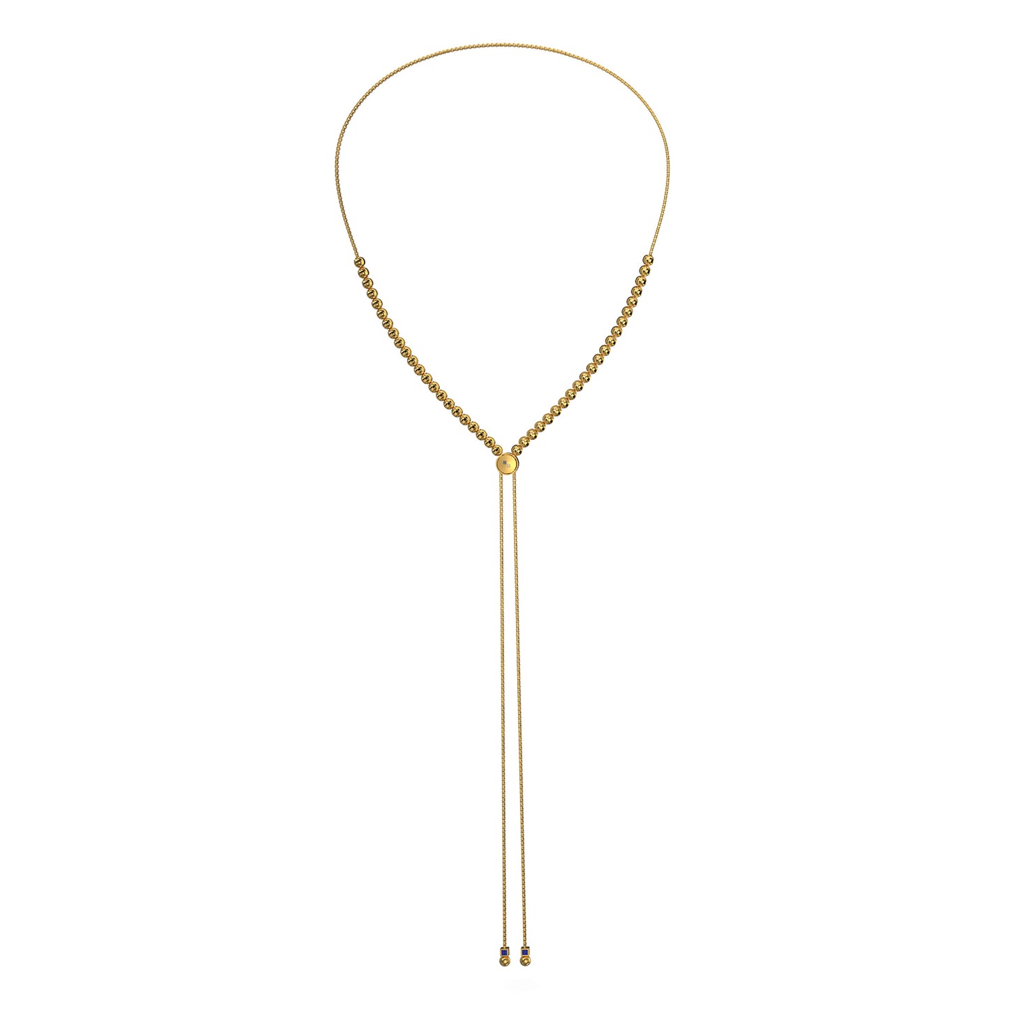 Front view of Yellow Gold Plated Sterling Silver Adjustable Bead Necklace