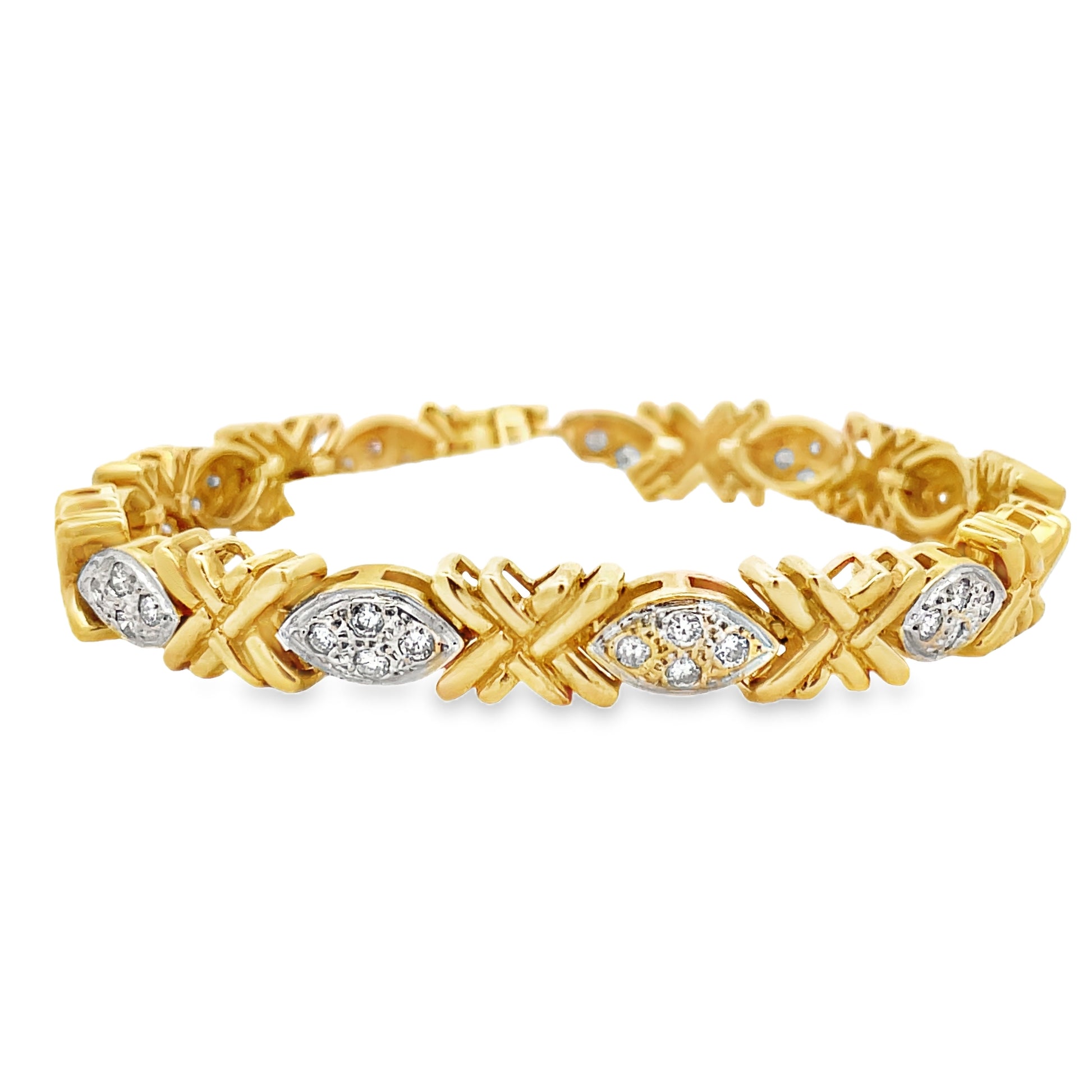 Front view of Estate 14k Two Tone Diamond Line Bracelet 1.60 cts 