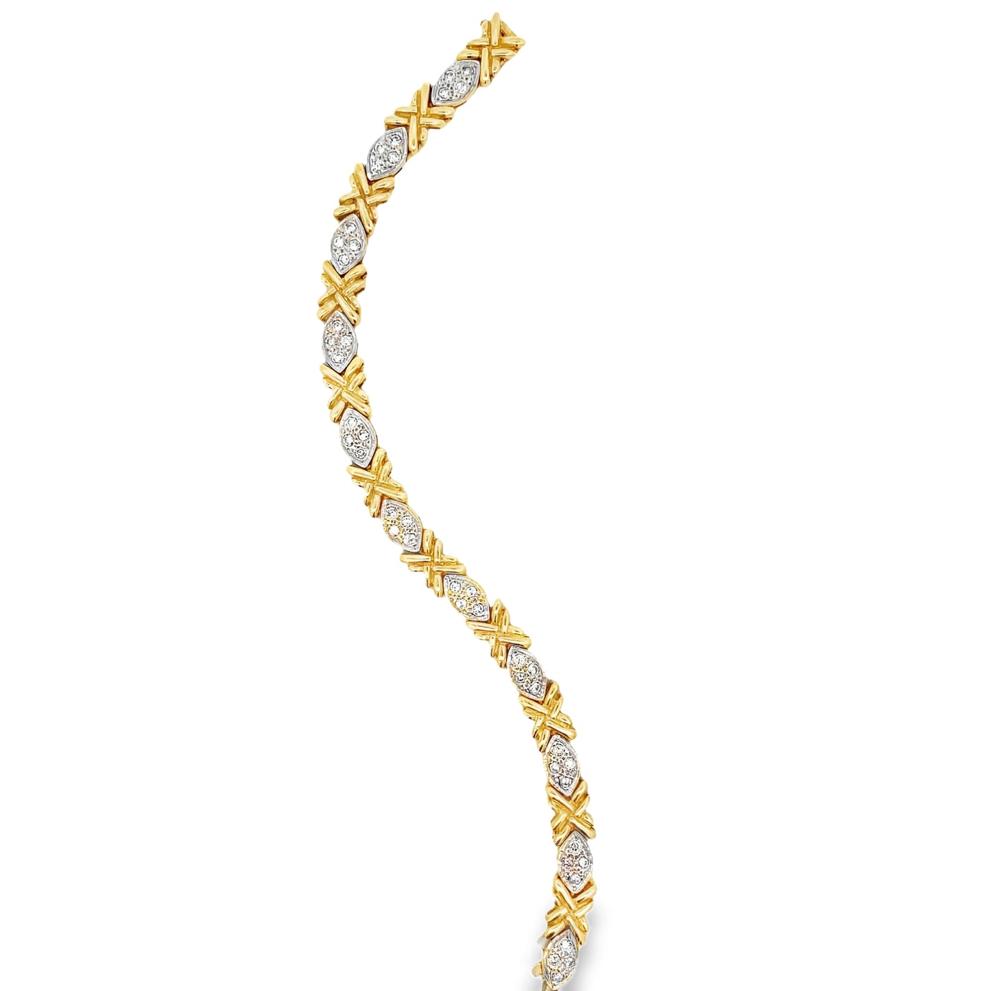 Top view of Estate 14k Two Tone Diamond Line Bracelet 1.60 cts 