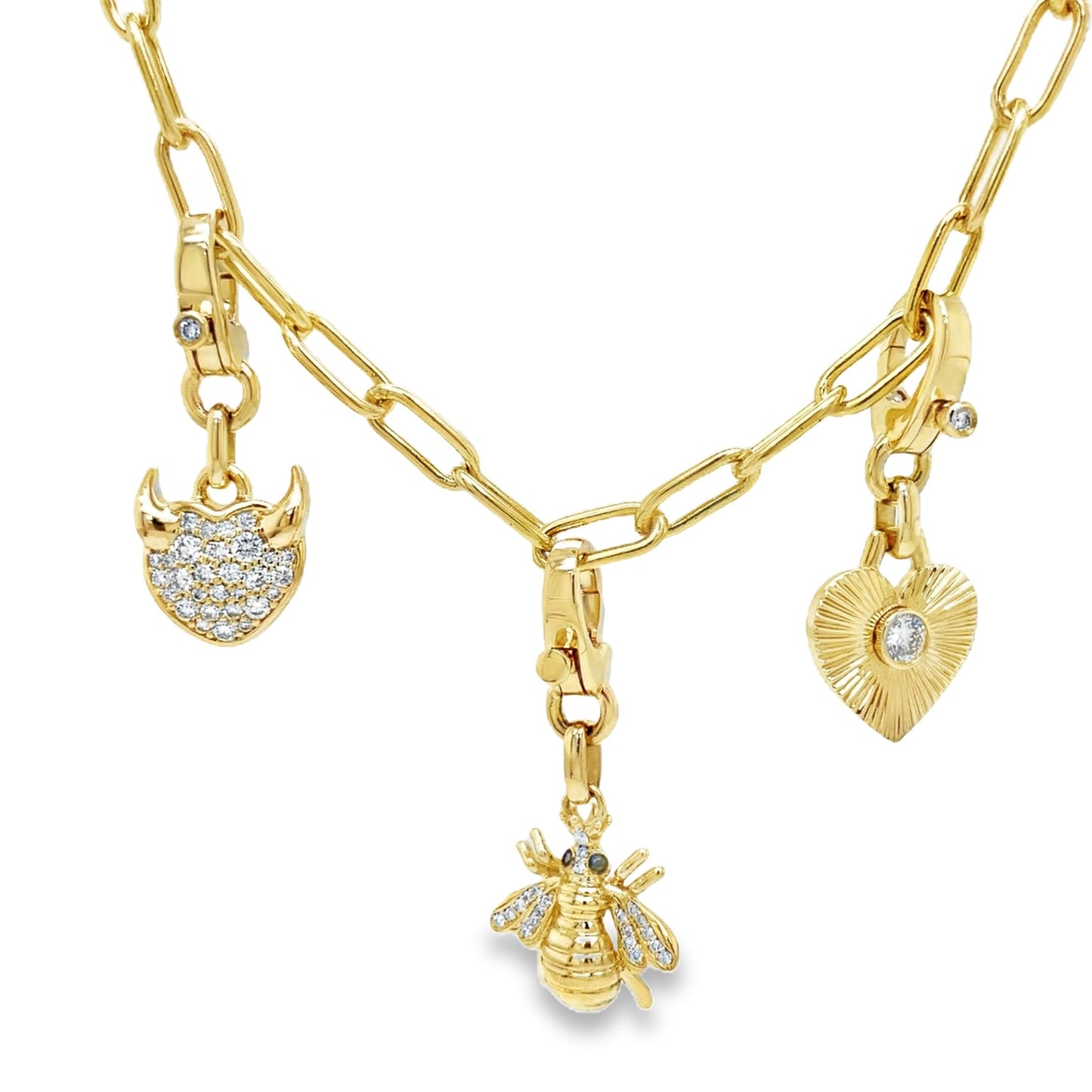 Custom Charm Yellow Gold Necklace Front view 