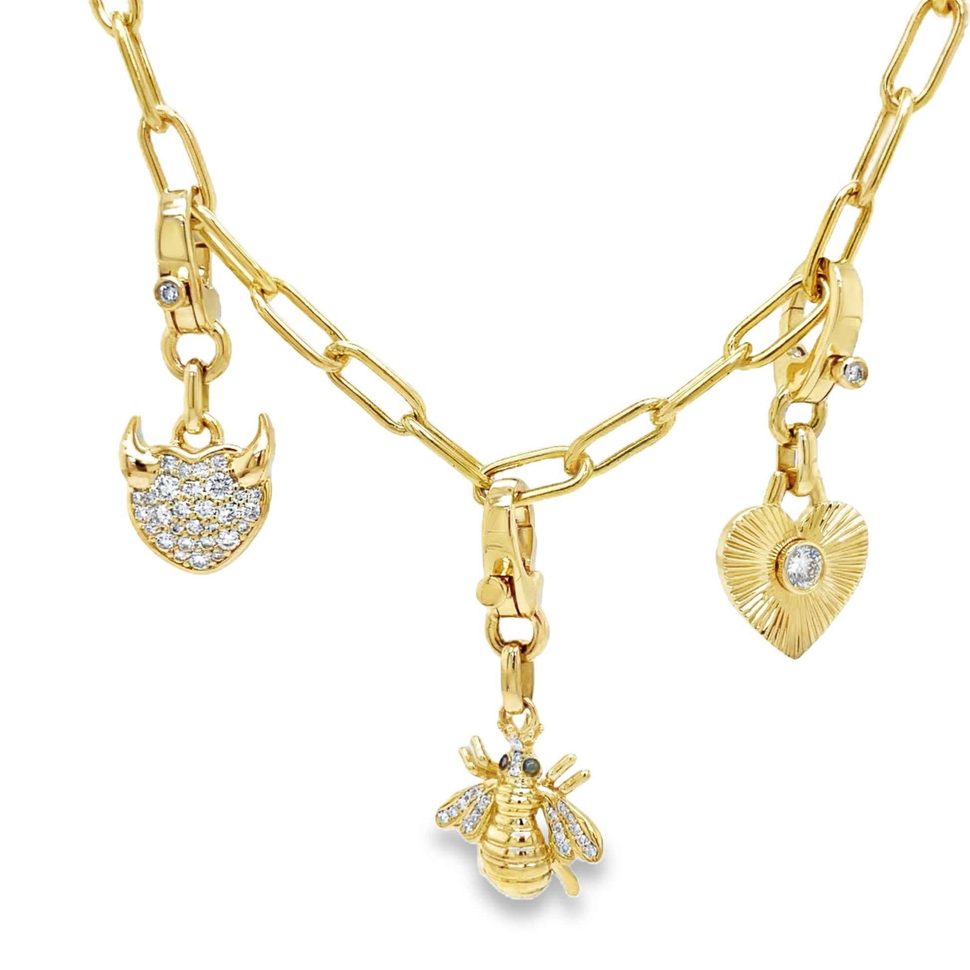 Custom Charm Yellow Gold Necklace Front view 