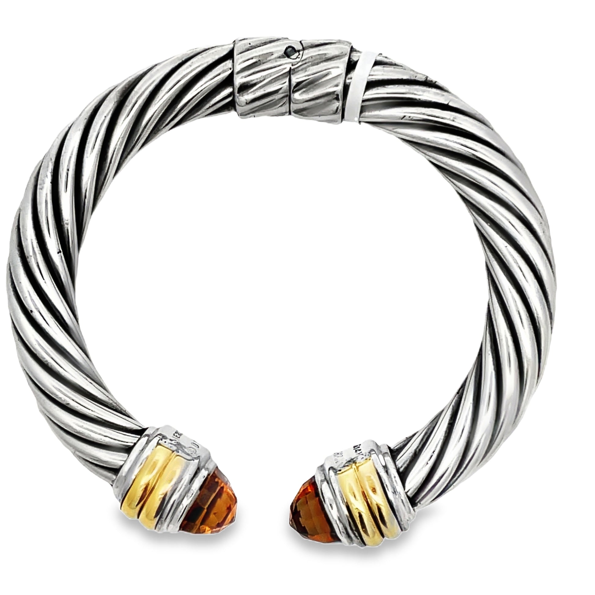 Top view of Estate David Yurman Cable Classic Collection Bracelet with Citrine End Caps