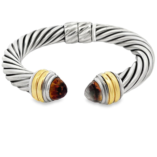 Top view of Estate David Yurman Cable Classic Collection Bracelet with Citrine End Caps