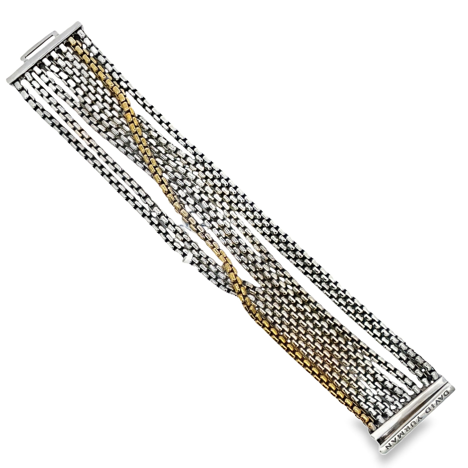Top view of Estate David Yurman 8-Row Cable Bracelet 18k Yellow Gold & Sterling Silver 