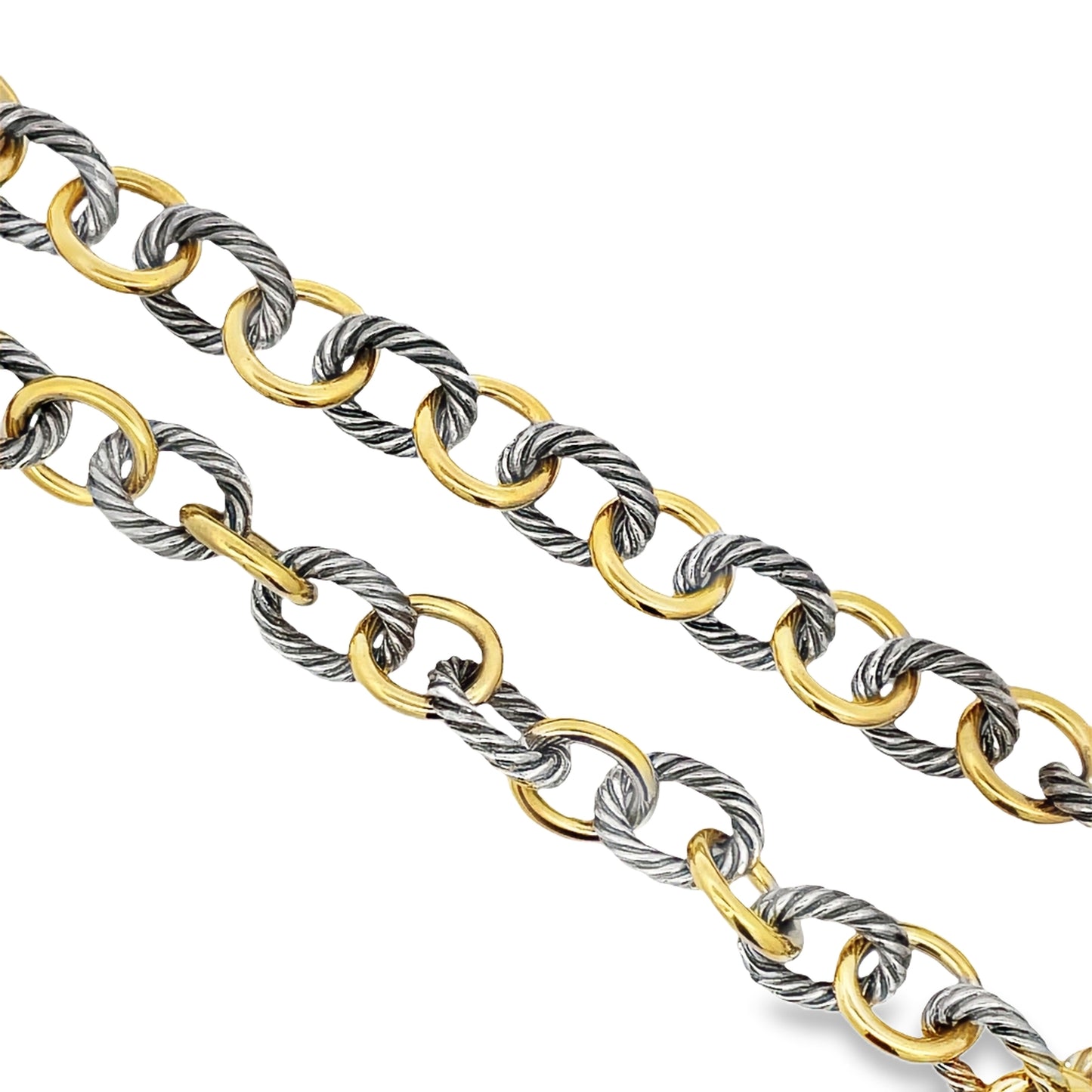 Top view of 18k Yellow Gold and Sterling Silver David Yurman Chain Necklace 18" 
