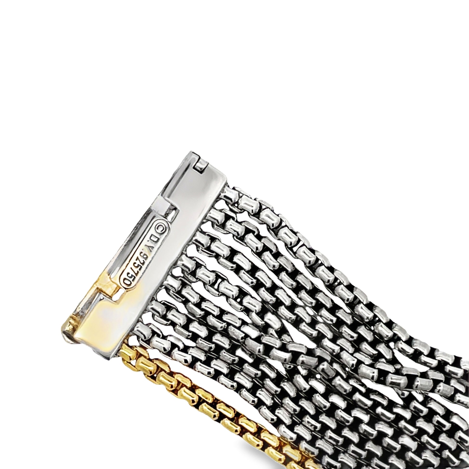 Top view of unfastened Estate David Yurman 8-Row Cable Bracelet 18k Yellow Gold & Sterling Silver 