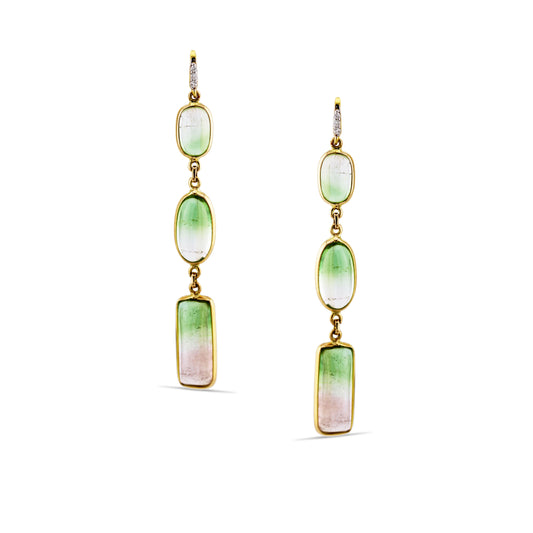 Watermelon Tourmaline Drop and Diamond Earrings 17.00 cts Front view 