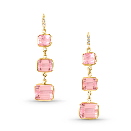 Pink Tourmaline and Diamond Drop Earrings 17.05 cts Front view 