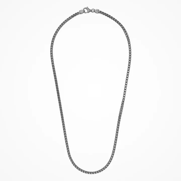 Italian Made Men's Sterling Silver Gunmetal Necklace 22" Top view clasp fastened 