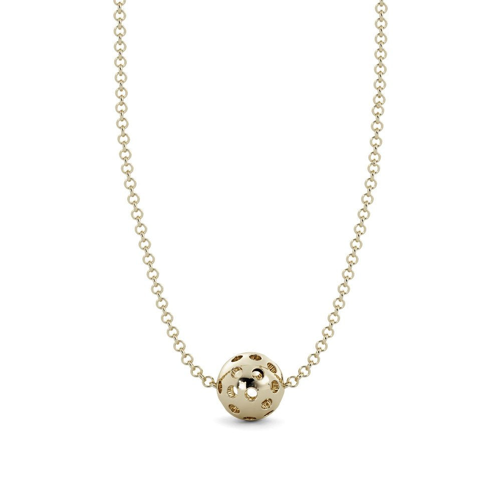 Front view of 14K Yellow Gold Single Pickleball Necklace