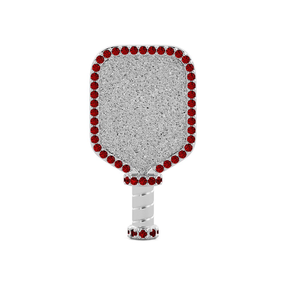 Front view of Pickleball Ruby Pendant Silver Pendant Necklace