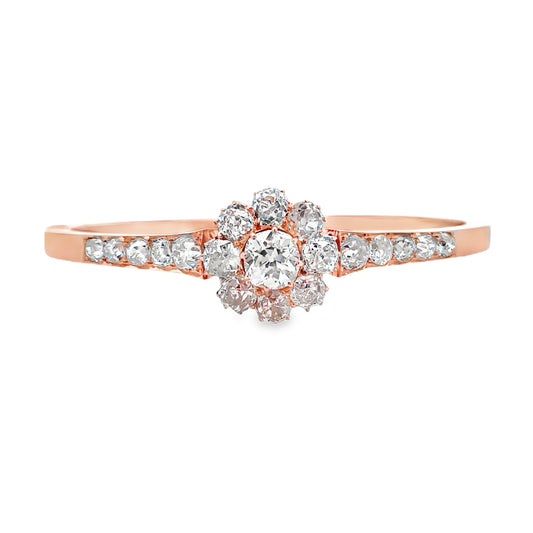 Front view of Estate 14k Rose Gold Old Miner Diamond Cut Bangle Bracelet 8.00 cts 