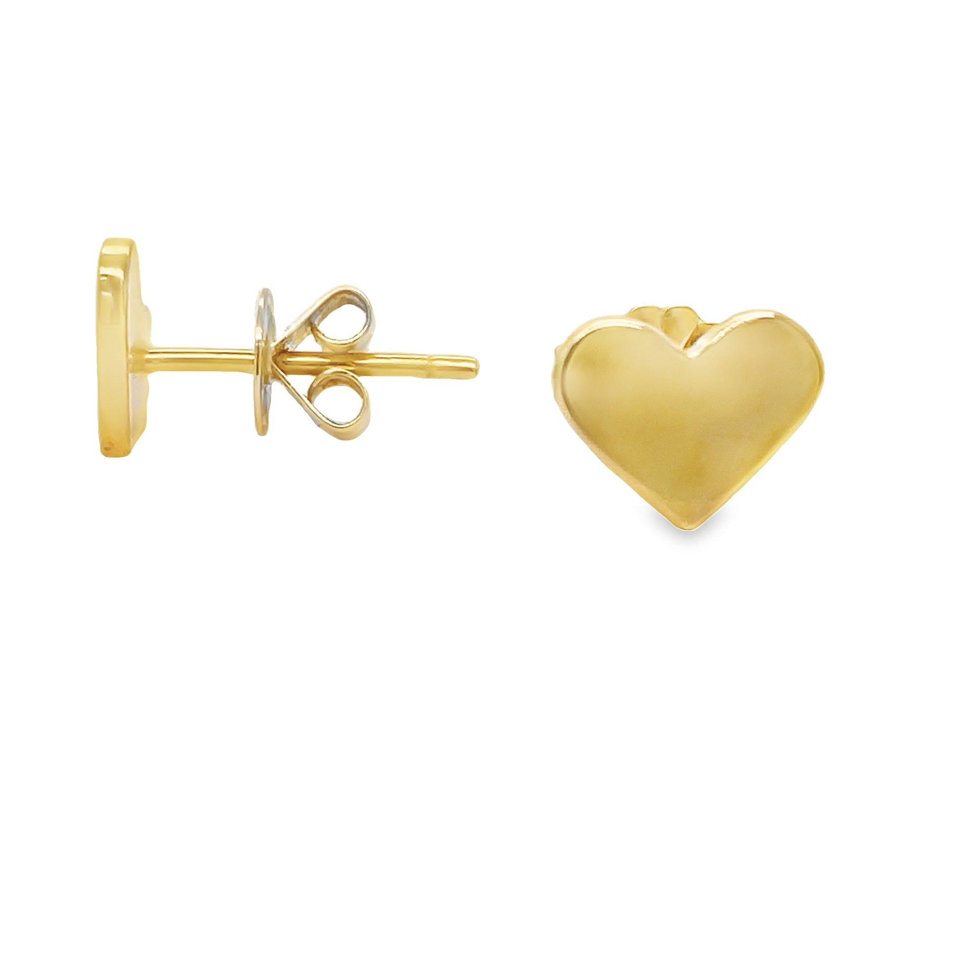 14k Yellow Gold Heart Earrings Front and Side View