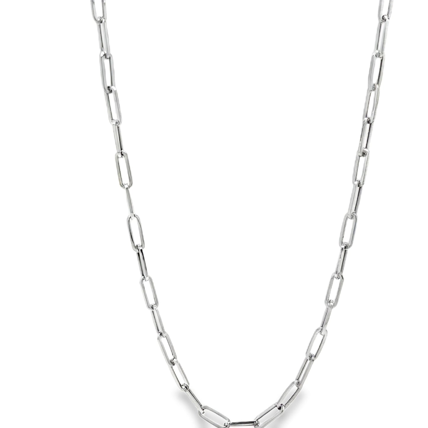 14K White Italian Paperclip Small Link Chain Necklace 20" Front view 