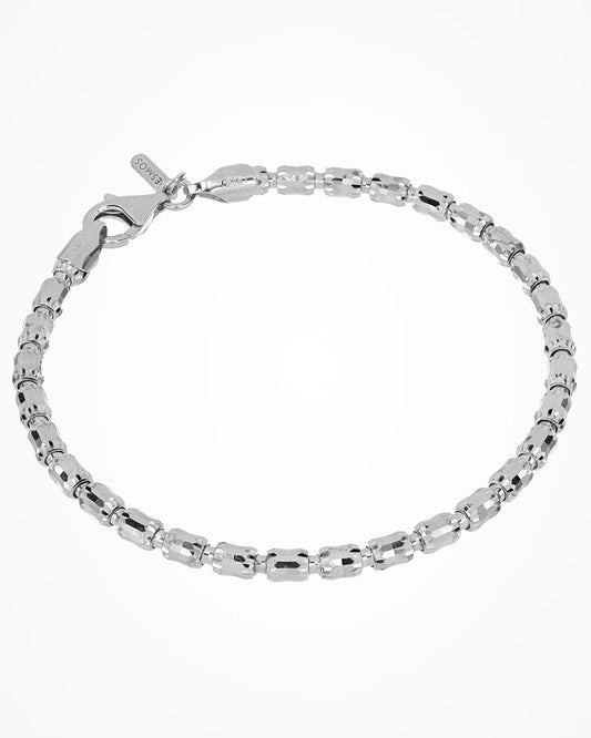Top view of Italian Made Mens Sterling Silver Barrel Link Curb