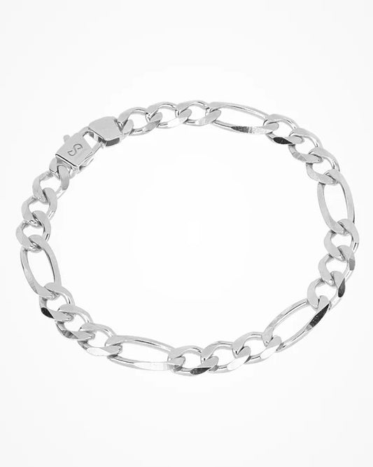Top view of Italian Made Mens Sterling Silver Flat Figaro Link Bracelet 