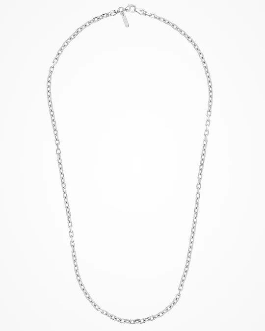 Top view of Italian Made Mens Rhodium Coated Open Fancy Link Sterling Silver Necklace 24" 