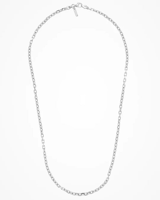 Top view of Italian Made Mens Rhodium Coated Open Fancy Link Sterling Silver Necklace 24" 