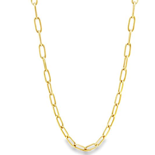 Front view of 14K Yellow Gold Paperclip Link Light Necklace 18"