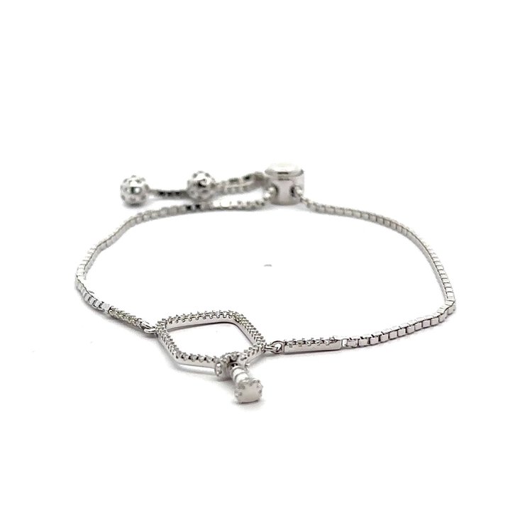 Sterling Silver Pickleball Bangle Bracelet Top view clasp fastened