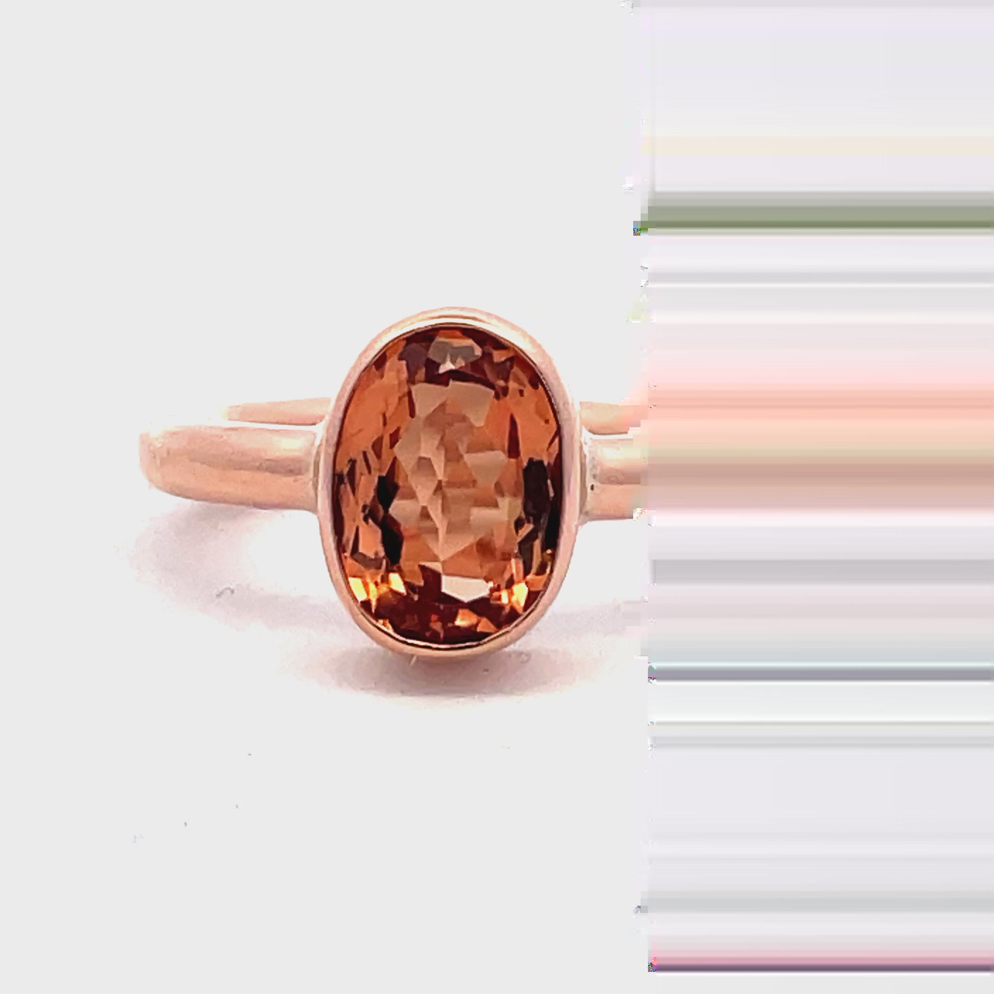 Try on video of Peach Tourmaline Chunky 14k Rose Gold Ring 