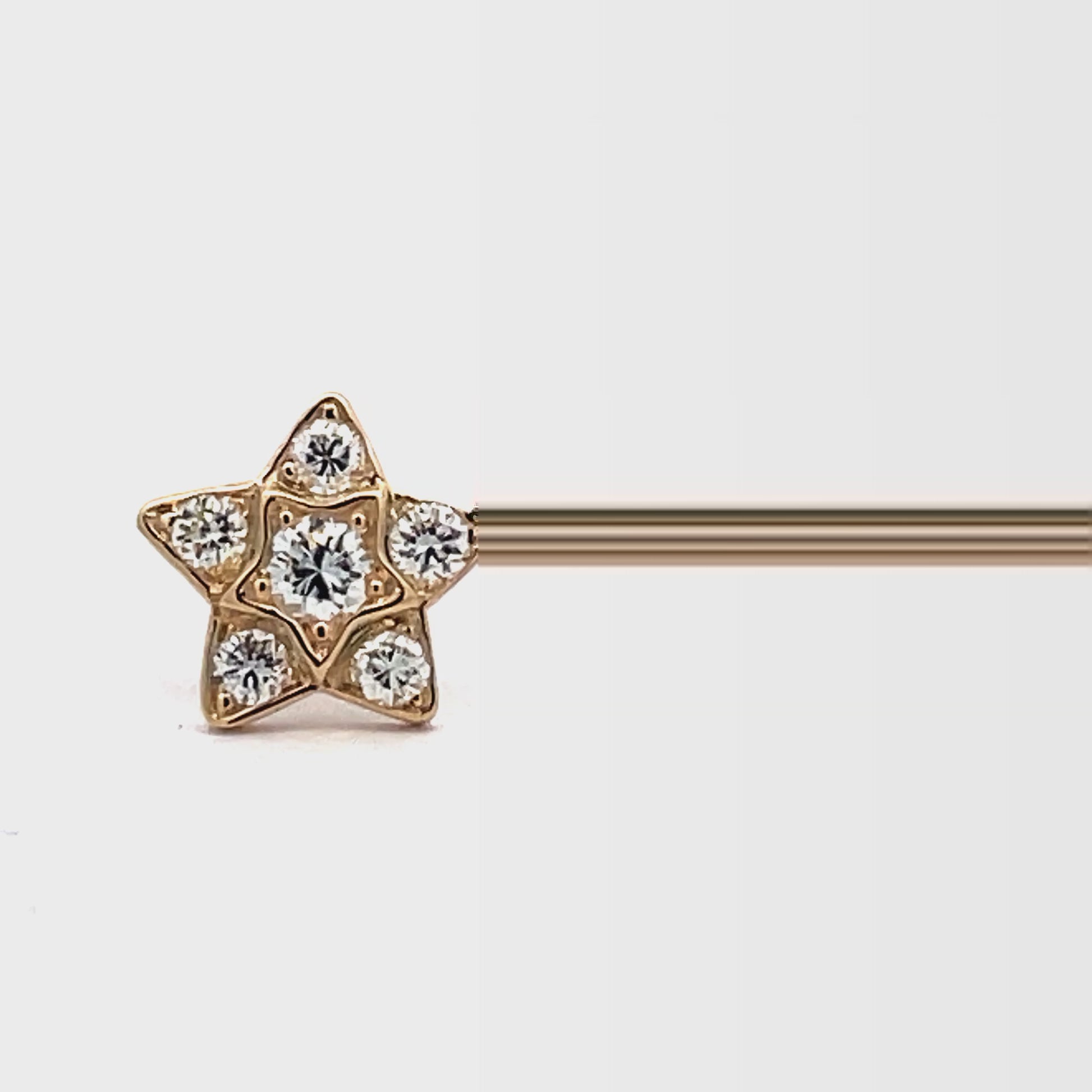 Try on view of 14k Yellow Gold Diamond Star Earrings 