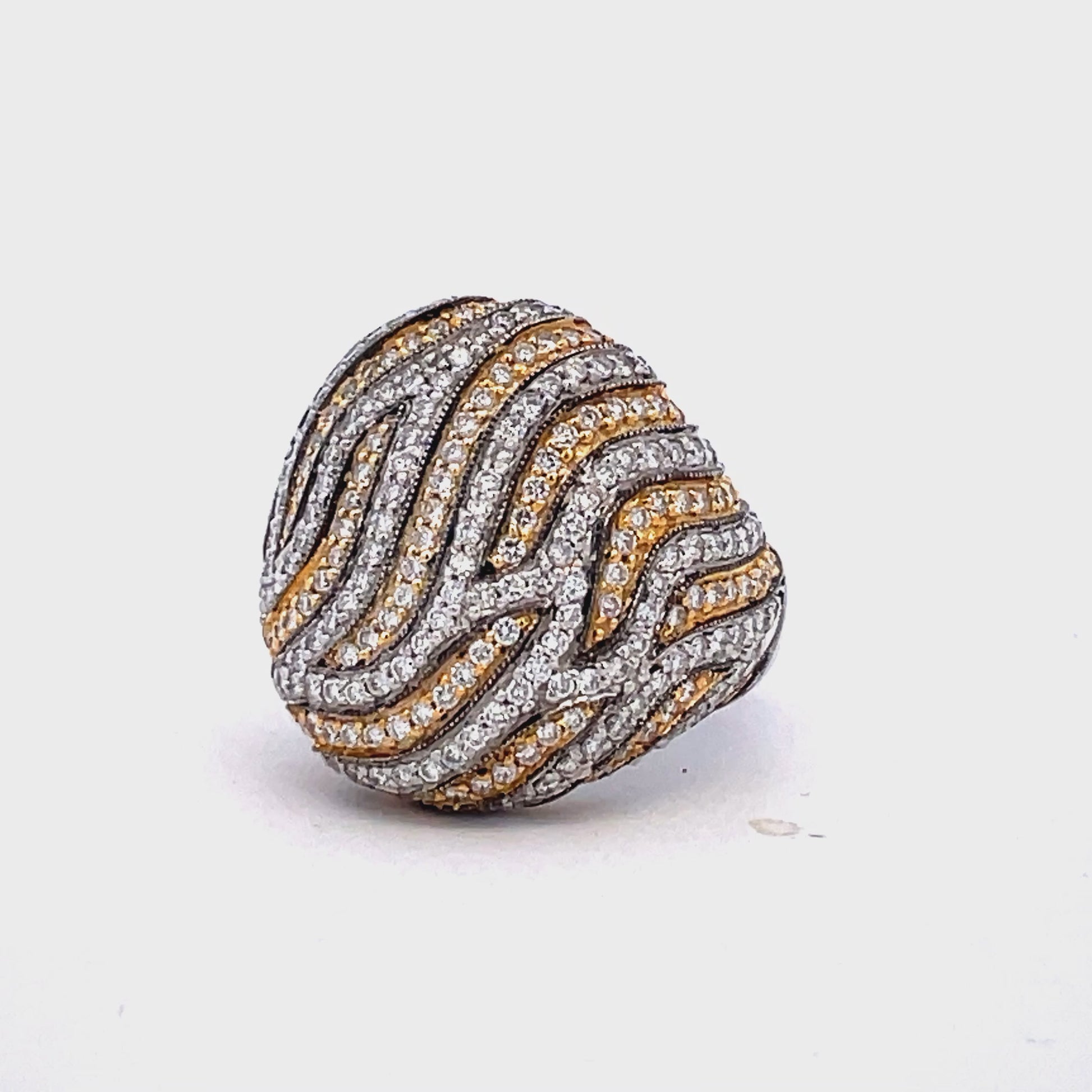 Try on view of 18k Two Tone Diamond Dome Ring