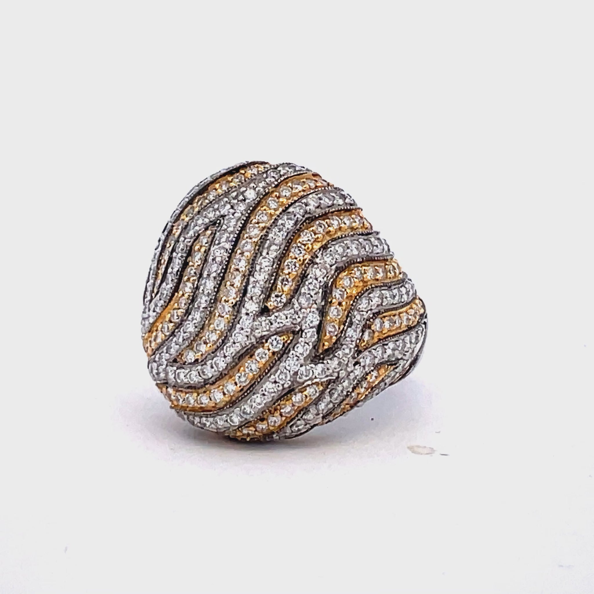 Try on view of 18k Two Tone Diamond Dome Ring