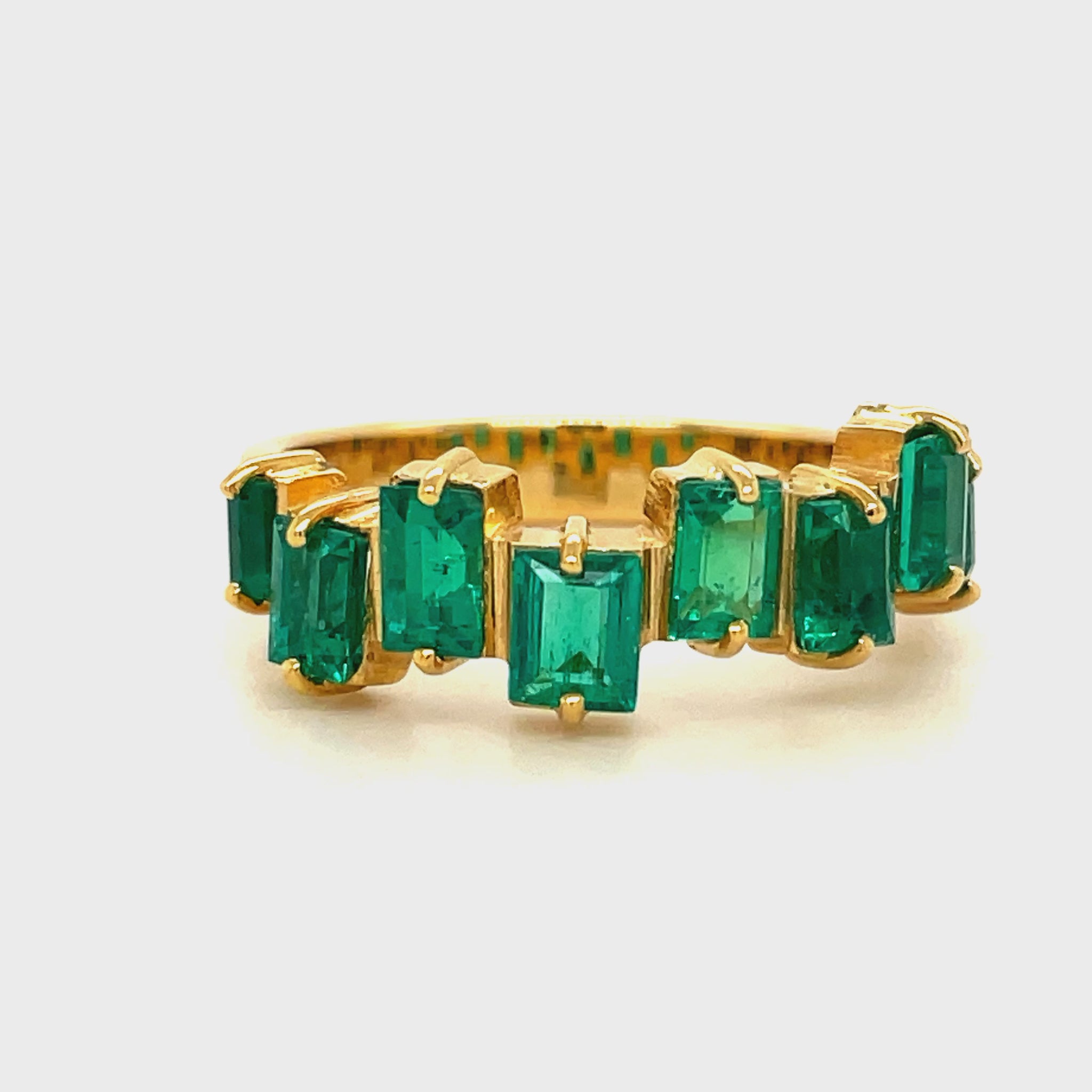 This Colombian Emerald Baguette Zig Zag Ring is a unique piece of jewelry craftsmanship, custom-made to commemorate the 40th anniversary of our company logo. Featuring 2.00 cts of high-quality emeralds mined from Colombia's Muzo Mines, this ring is a luxurious and eye-catching statement piece.