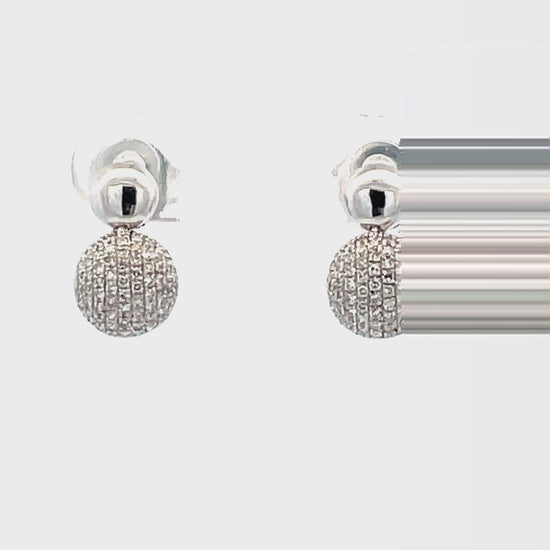 Try on view of 18k White Gold Small Diamond Pave Drop Earrings 