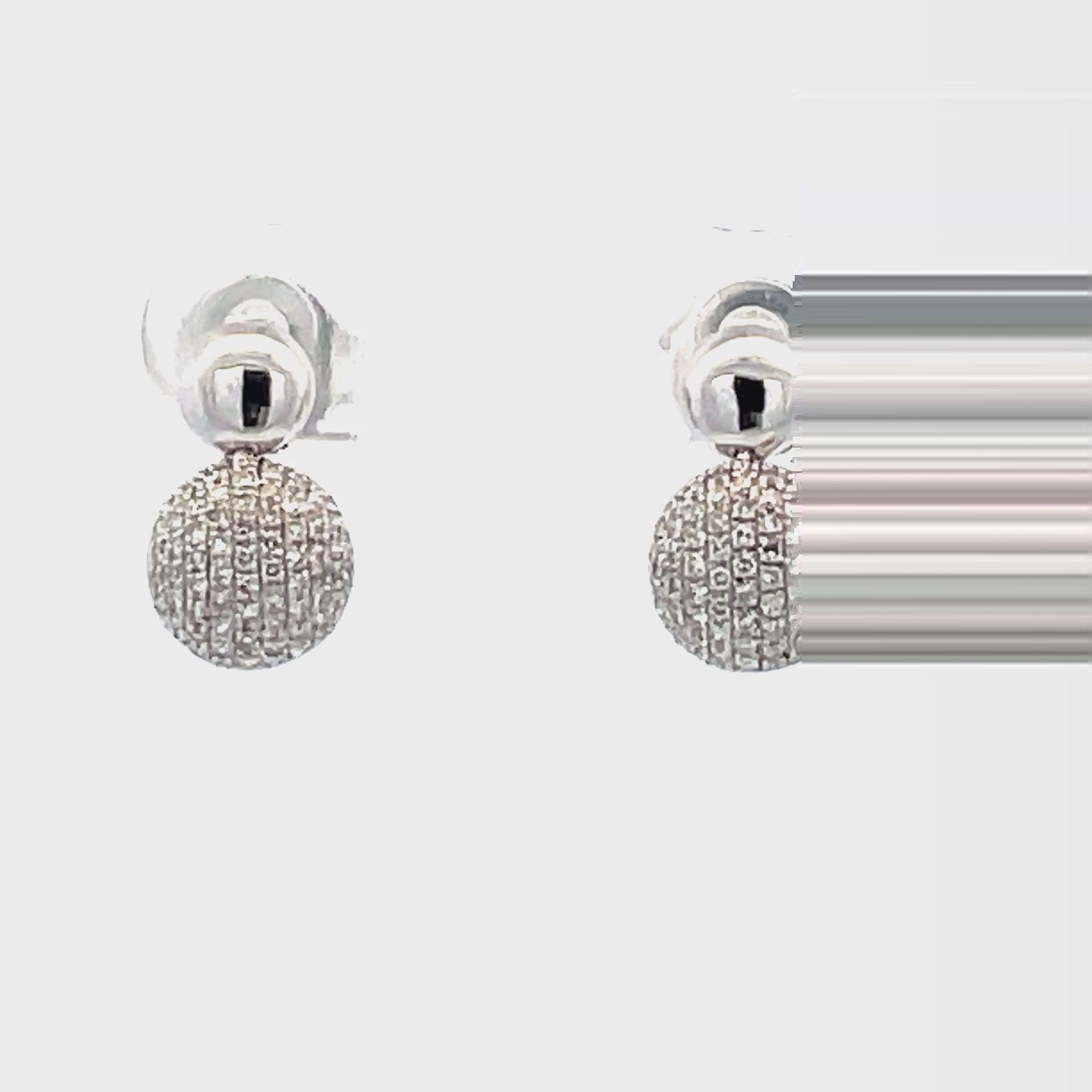 Try on view of 18k White Gold Small Diamond Pave Drop Earrings 