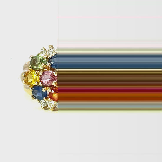 Try on video of 14K Yellow Gold Multicolor Sapphire Five Row Ring