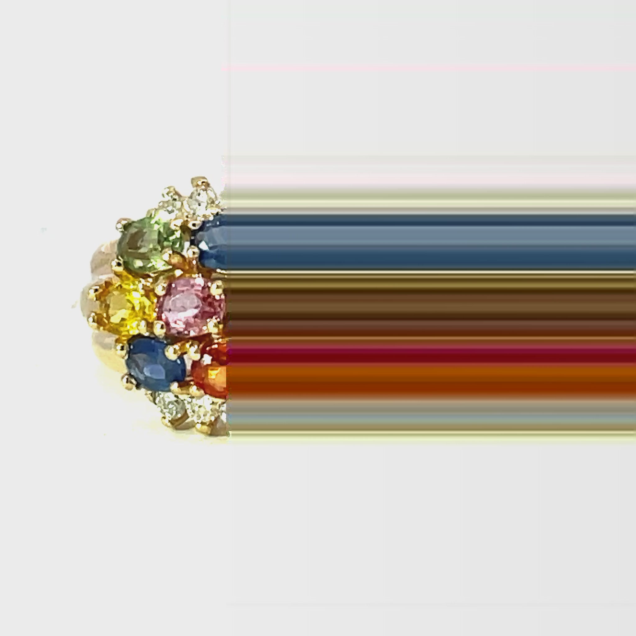 Try on video of 14K Yellow Gold Multicolor Sapphire Five Row Ring