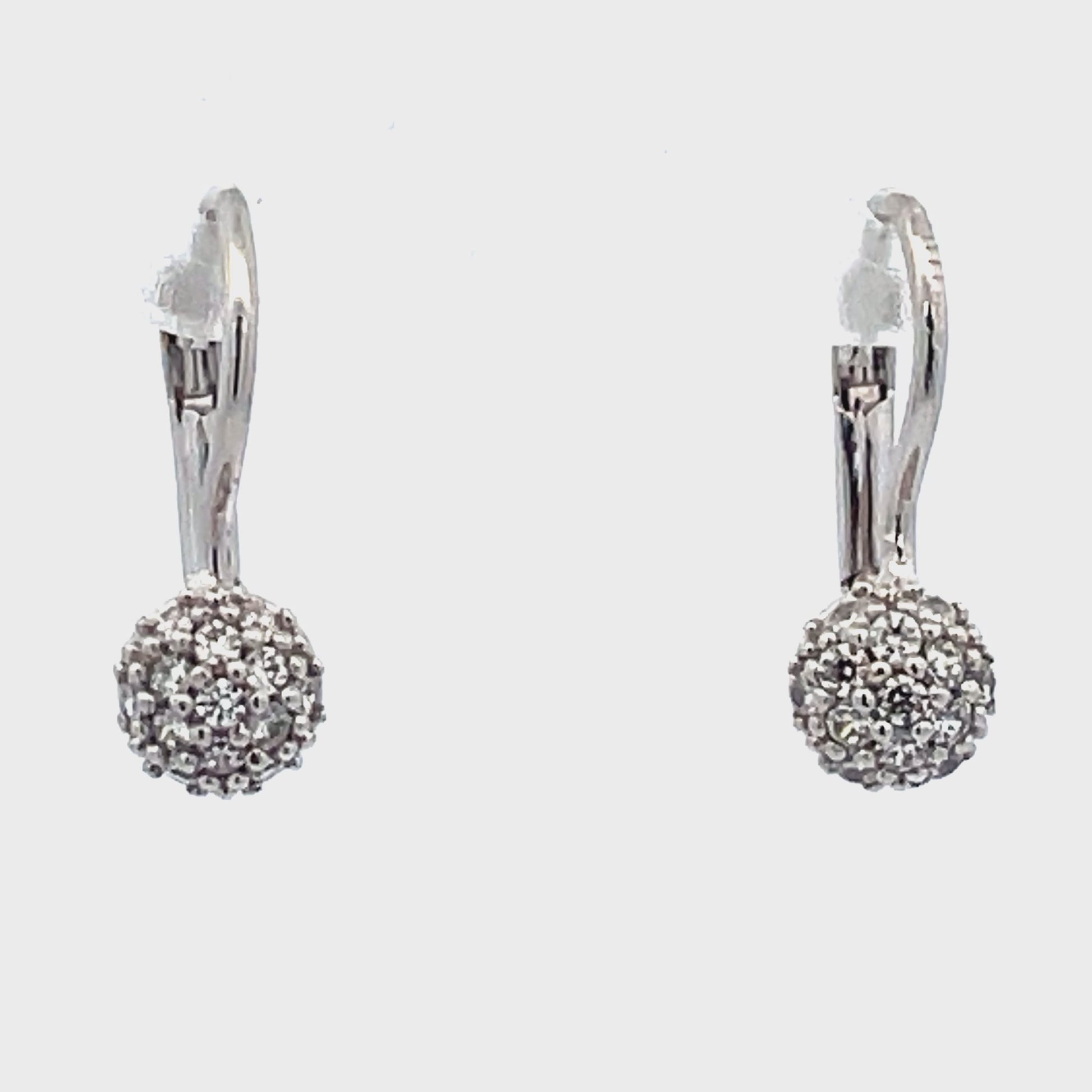 Try on video of 18k White Gold Small Diamond Pave Drop Earrings 