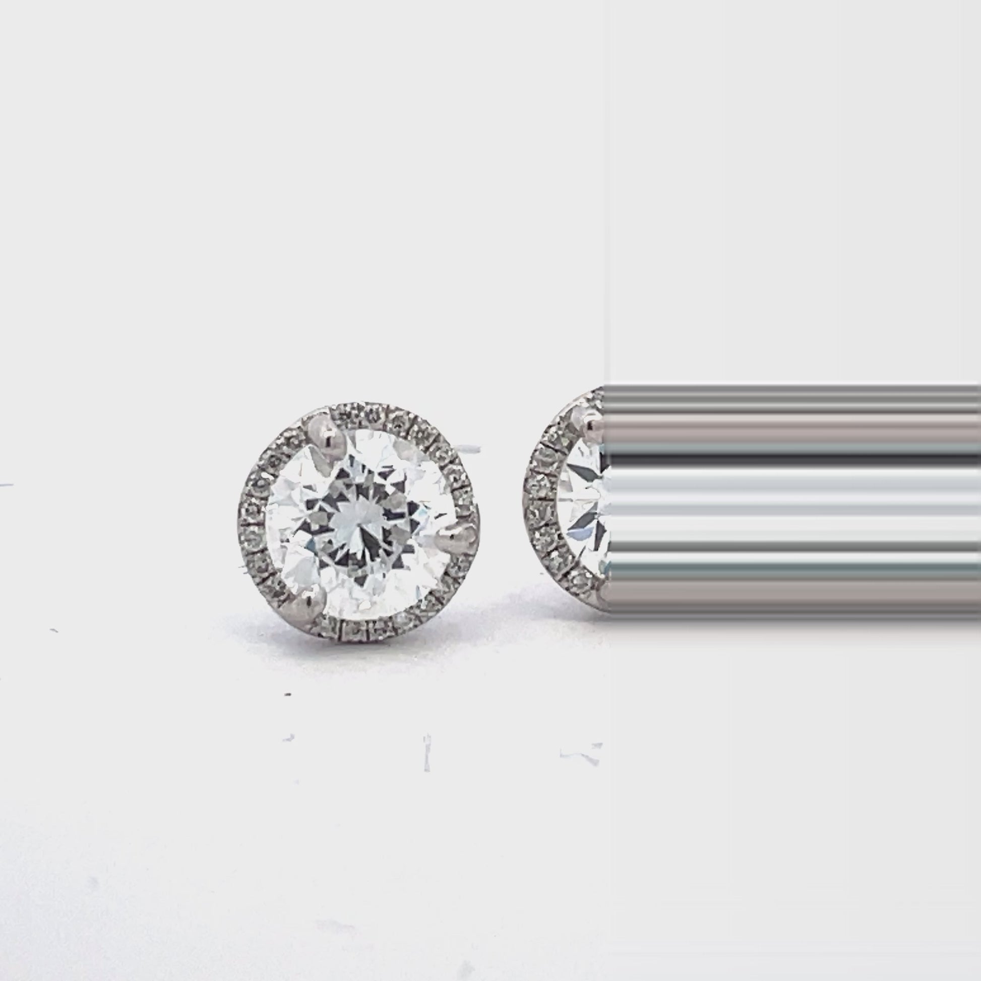 Try on video of 18k White Gold Diamond Studs with Diamond Jackets 2.35 cts
