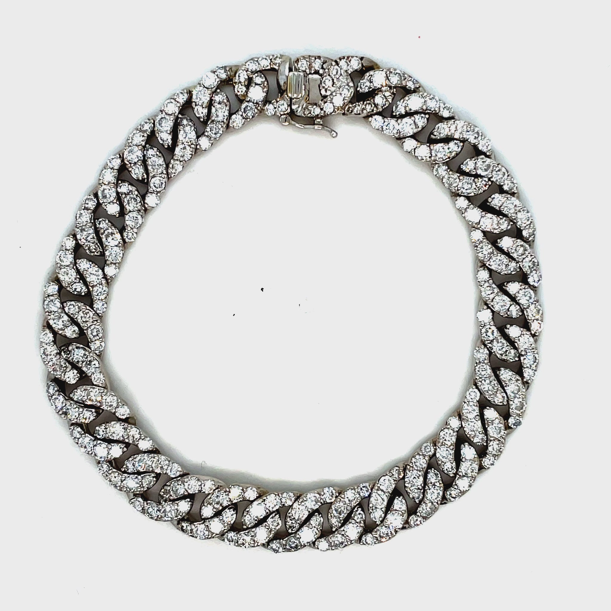 Try on video of fastened 18k White Gold Chain Link Diamond Bracelet