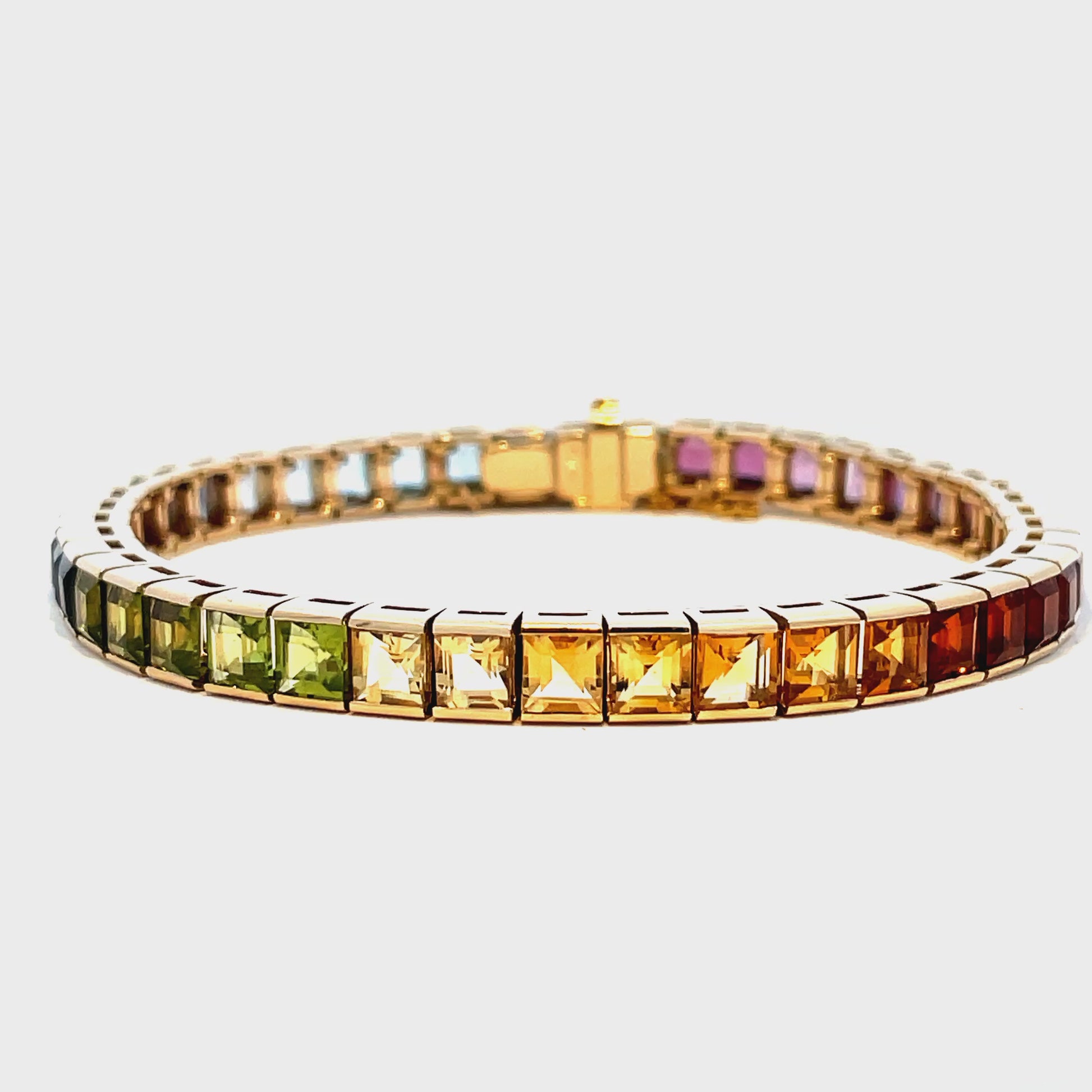 Watch Video of Front and Side 
View of 14k Multicolor Semi-Precious Gem Bracelet Channel Set