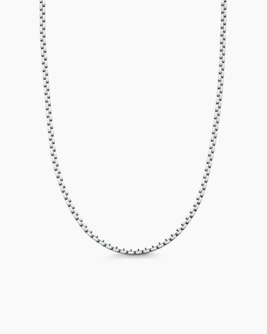 Front view of 14K White Gold Round Box Chain Link Necklace 22"
