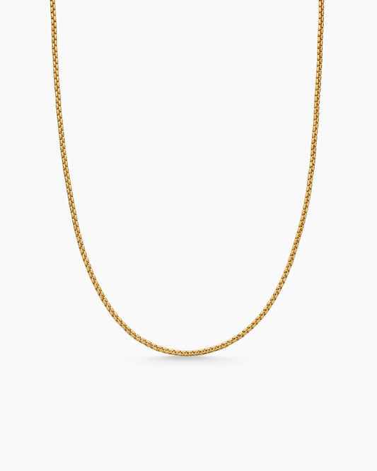 Front view of 14K Solid Gold Round Box Chain Link Necklace 22"