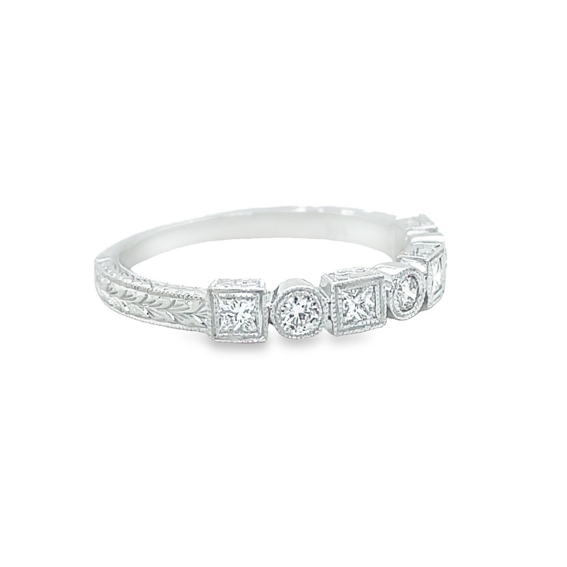 Art Deco Stackable Diamond Band White Gold Side view 