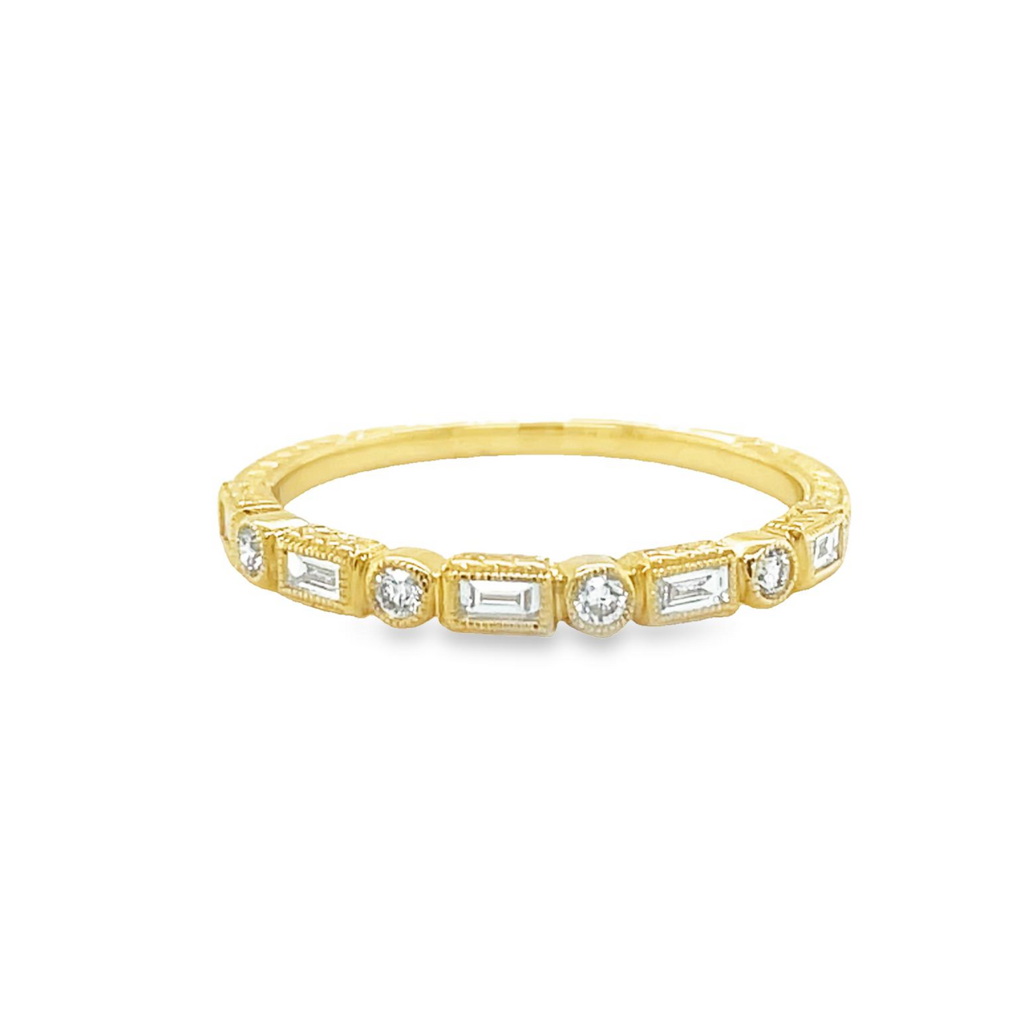 Art Deco Stackable Diamond Band Yellow Gold Top view 
