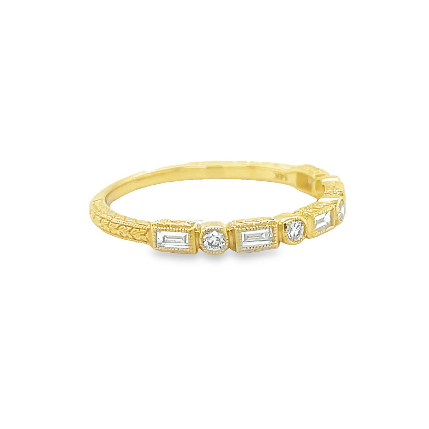 Art Deco Stackable Diamond Band Yellow Gold Top view 