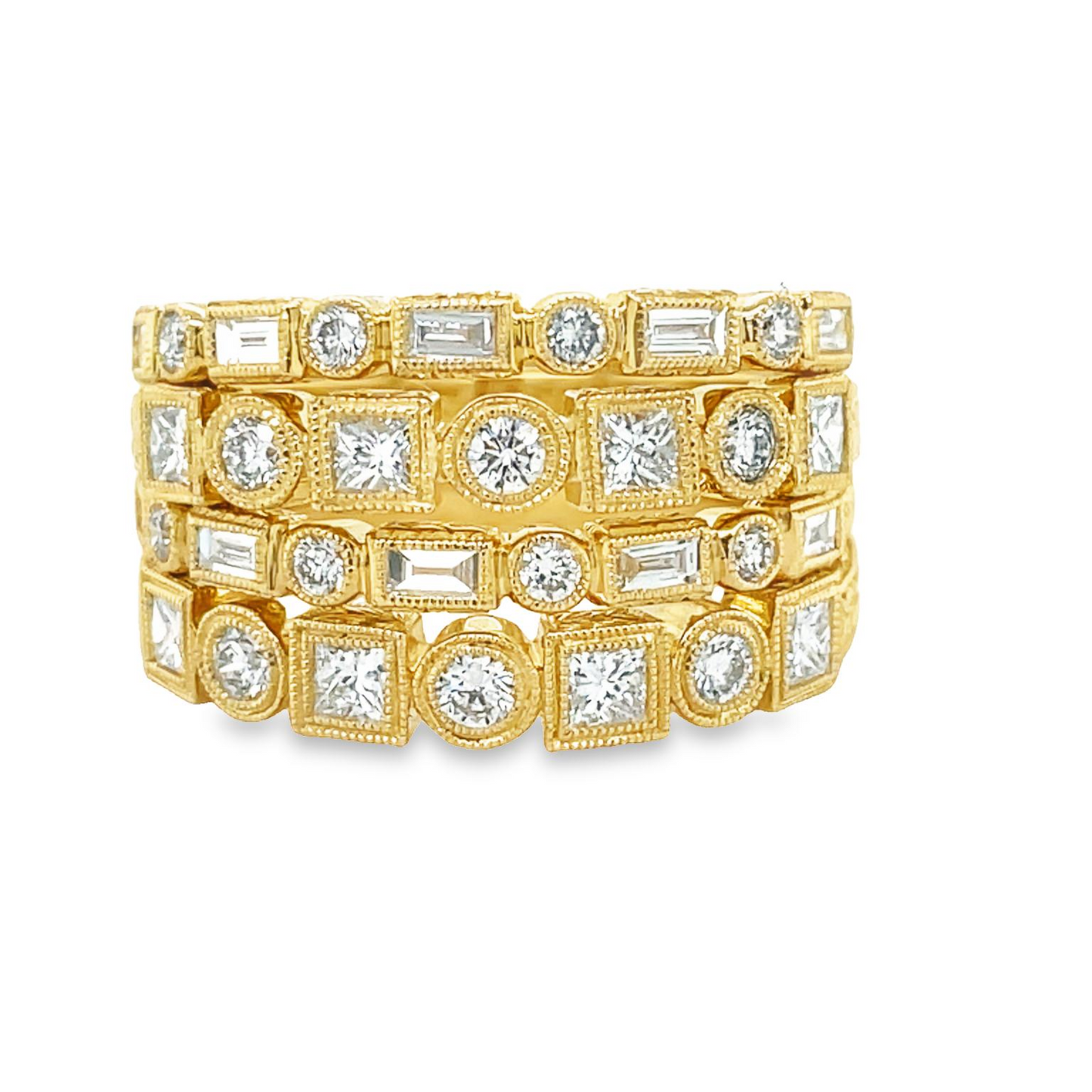 Art Deco Stackable Diamond Band Yellow Gold Front view 