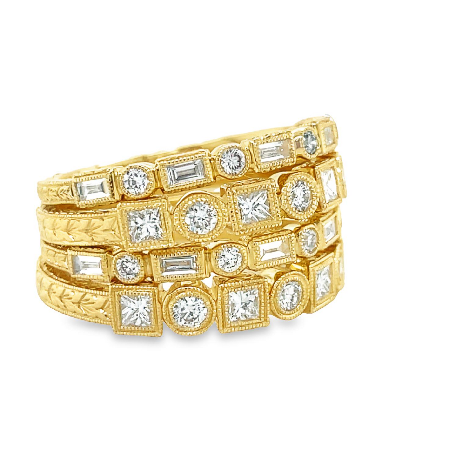 Art Deco Stackable Diamond Band Yellow Gold Side view 