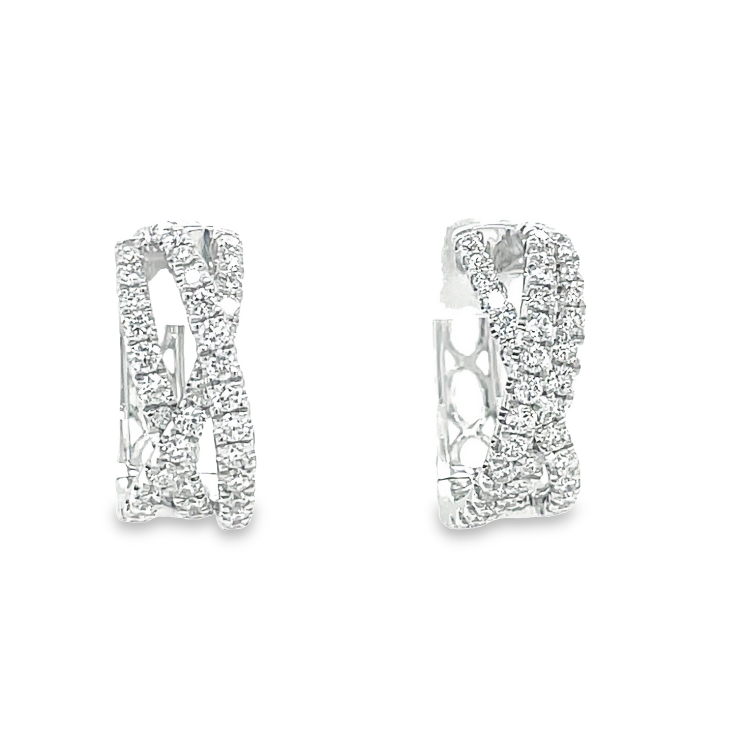 18K Diamond Criss Cross Hoop Front view