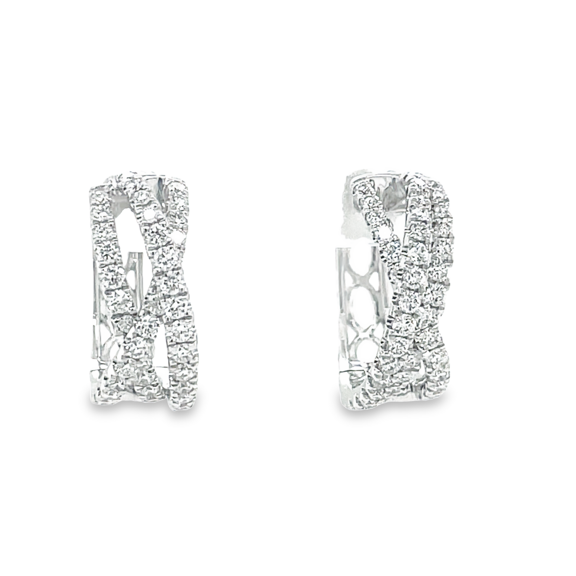 18K Diamond Criss Cross Hoop Front view