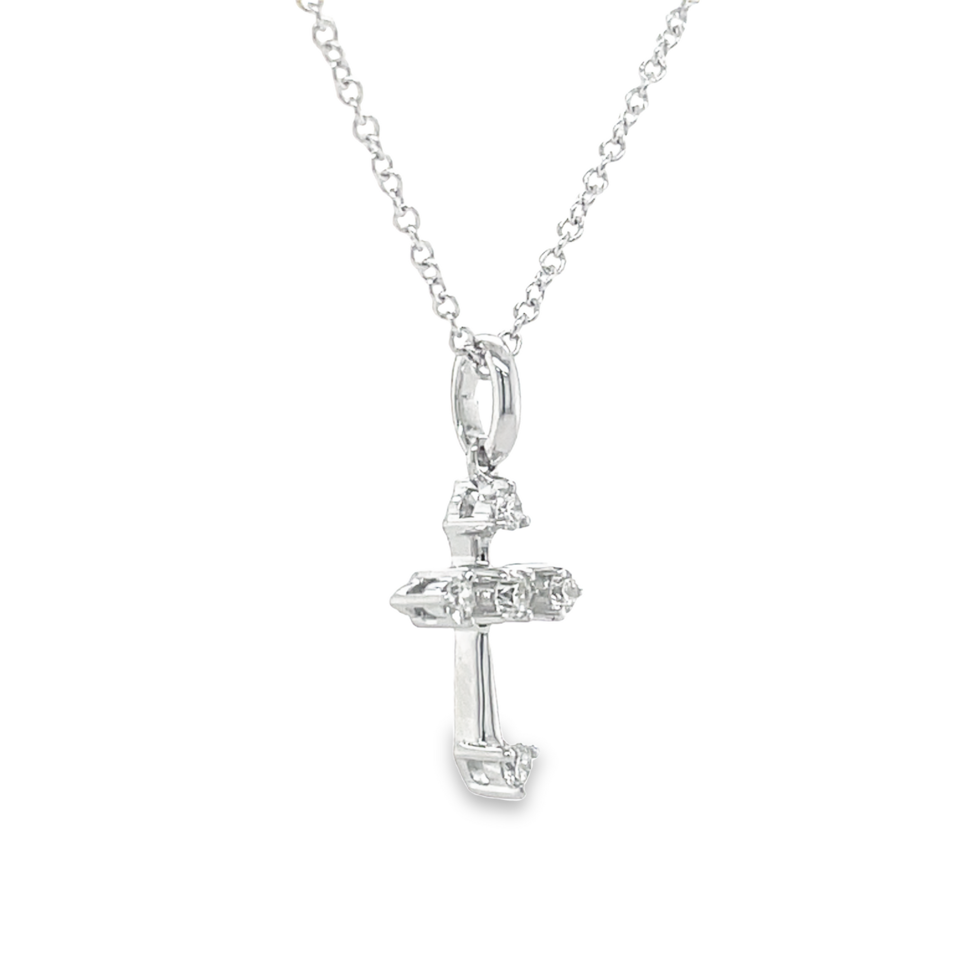 Dainty Diamond Cross Pendant Necklace Side view