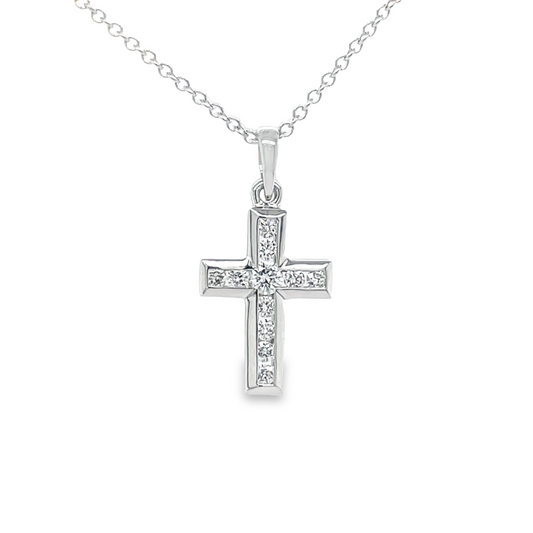 Front view of Dainty Diamond Cross Pendant Necklace
