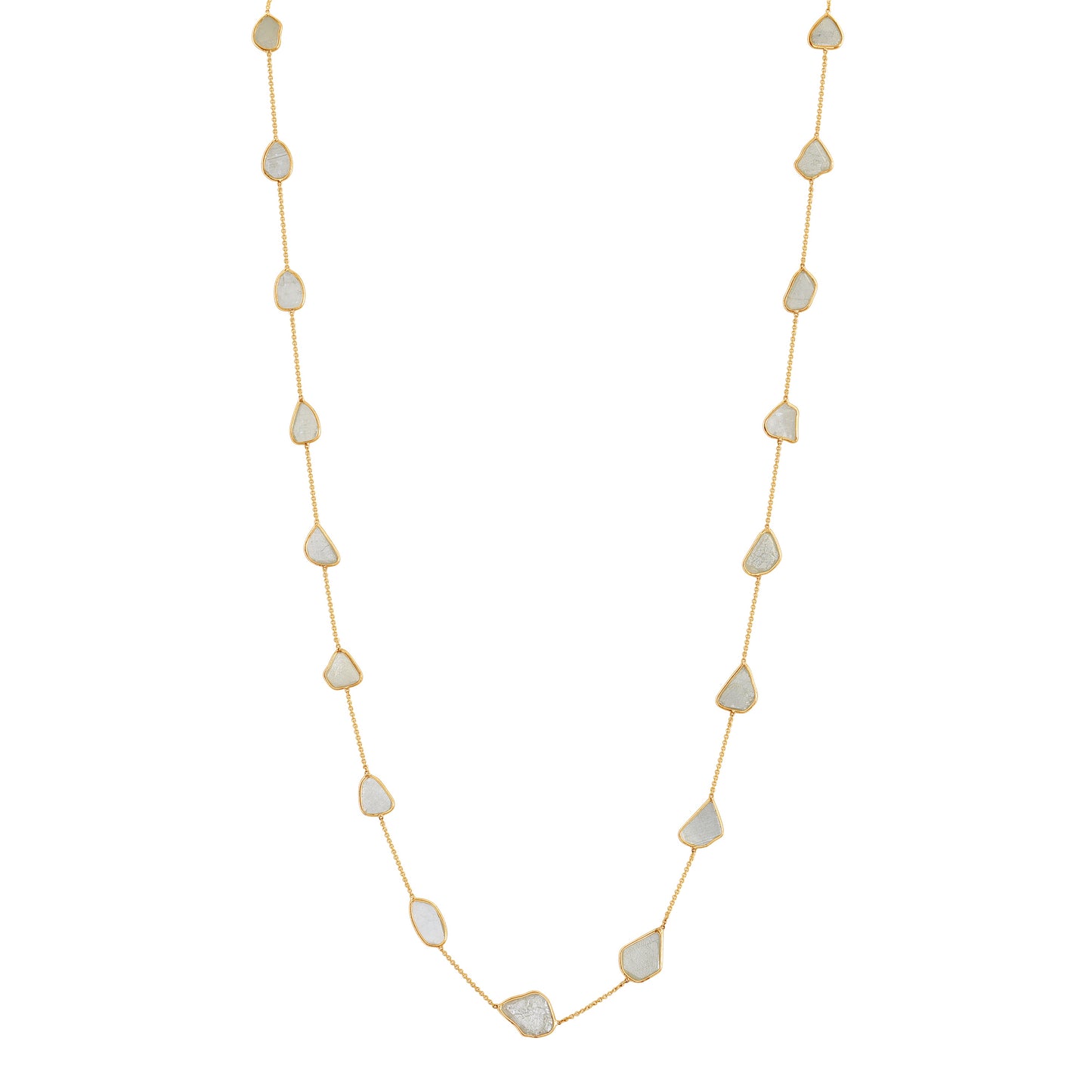 Front view of 18k Yellow Gold Organic Diamond Slice Necklace 1.30 cts